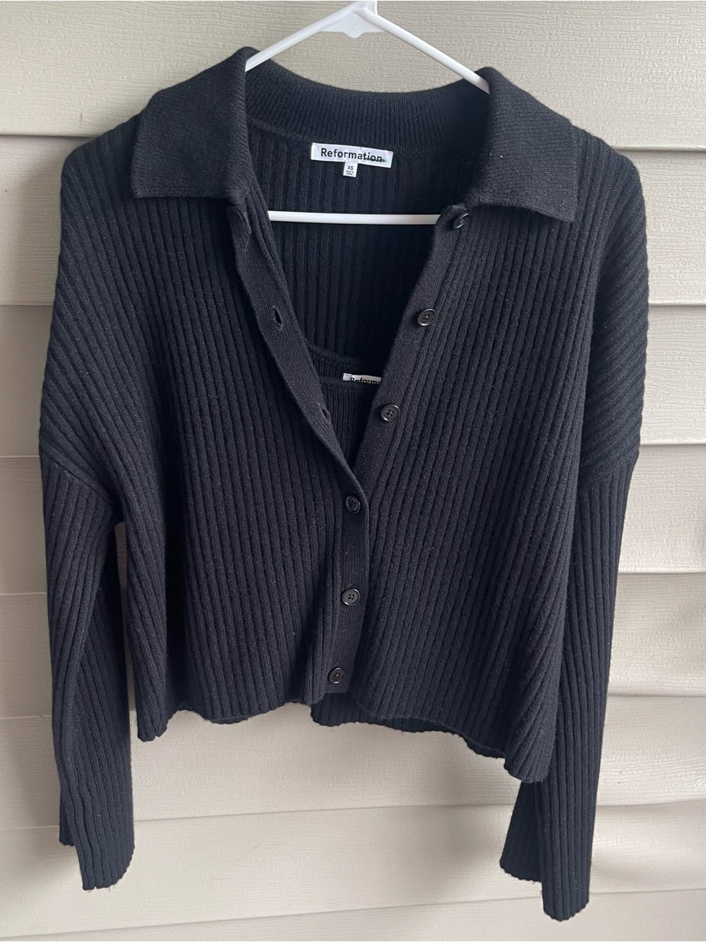 Reformation Clara Cashmere Bralette and Cardigan Ribbed Set Sz XS Cropped Chunky
